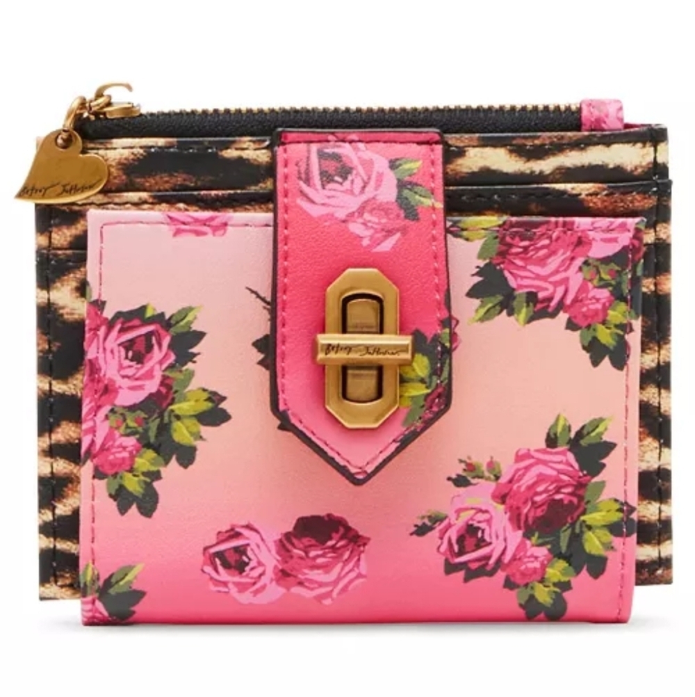 BETSEY JOHNSON Leopard Floral Bifold Compact Wallet NWOT